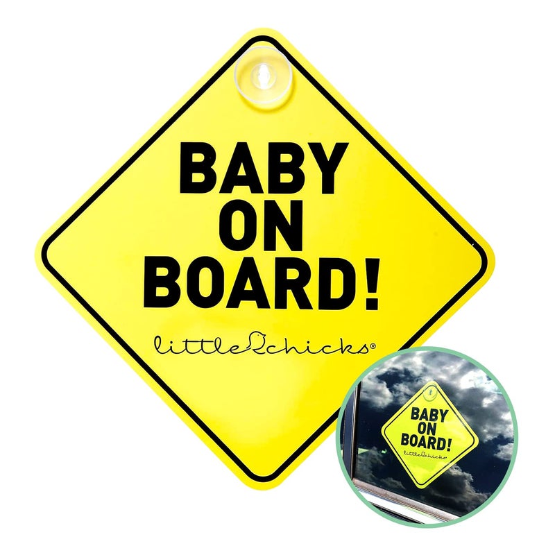 ليتل تشيكس ملصق سيارة Little Chicks Baby on Board - مقاوم للطقس. ملصق تحذيري للتوعية بسلامة الأطفال مزود بأكواب شفط - لون أصفر ساطع - موديل CK094 - Image 5